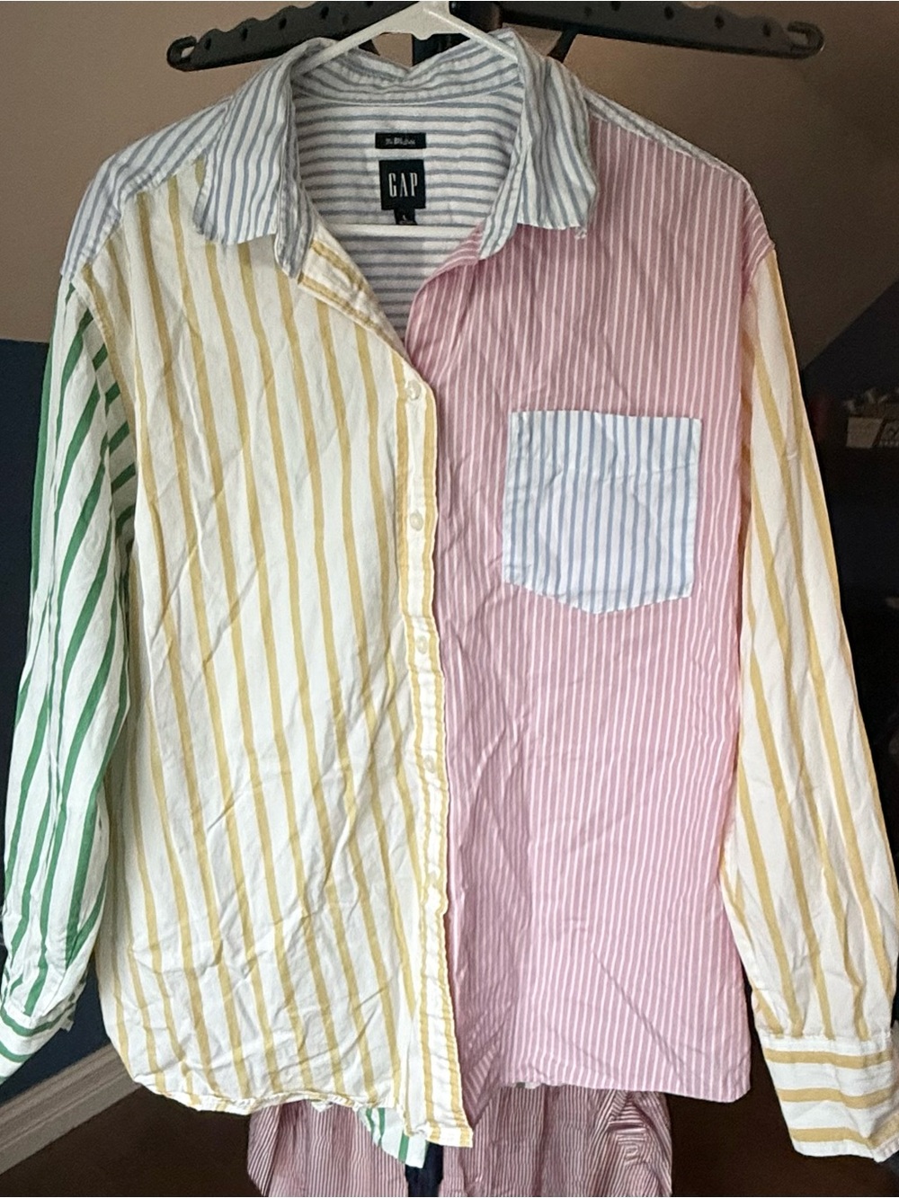 e Big Shirt L Colorblock Multicolor Stripe Oversized Button Down